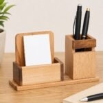 Wooden Desk Organizer with Pen Holder & Card Stand - Image 3