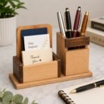 Wooden Desk Organizer with Pen Holder & Card Stand - Image 2