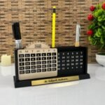 Wood Pen Holder With Calender & Clock - Image 2