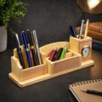 Wooden Pen, Mobile, Card Holder With Clock - Image 2