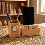 Wooden Pen Stand with Clock and Calendar - Image 3